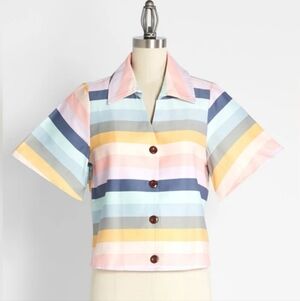 NWT Bright & Beautiful Retro Striped Button-Up - Size 14/16